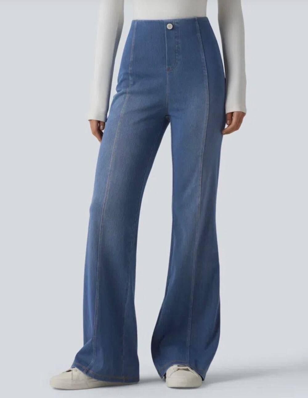 Halara Flex High Waist Casual Flare Jeans Seam Detail Pockets Medium Boho Comfy